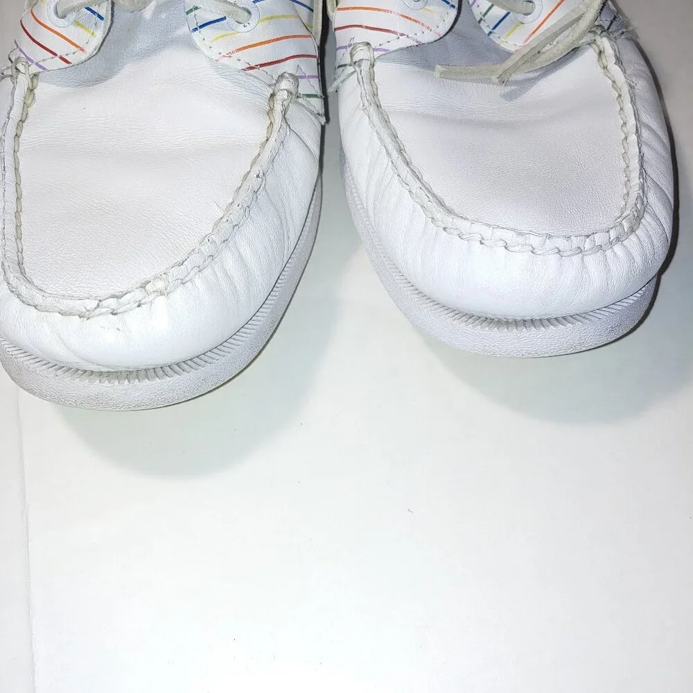 - Sperry Top Side Authentic Original Pride Boat Shoes White Leather Size 13